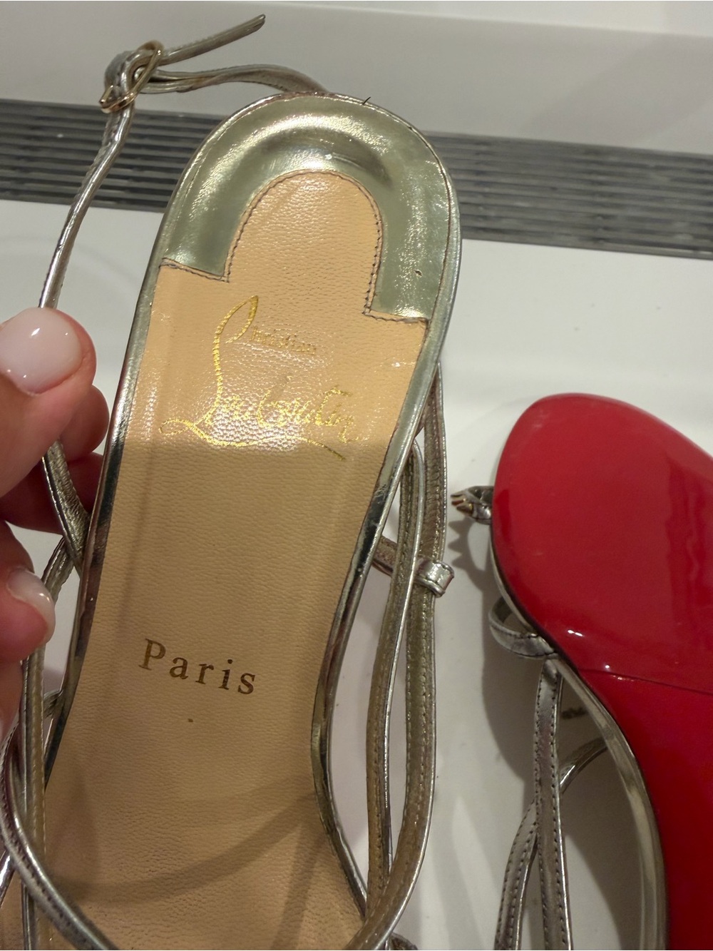 Christian Louboutin Silver Metallic Strappy Spike Sandals - Picture 7 of 9